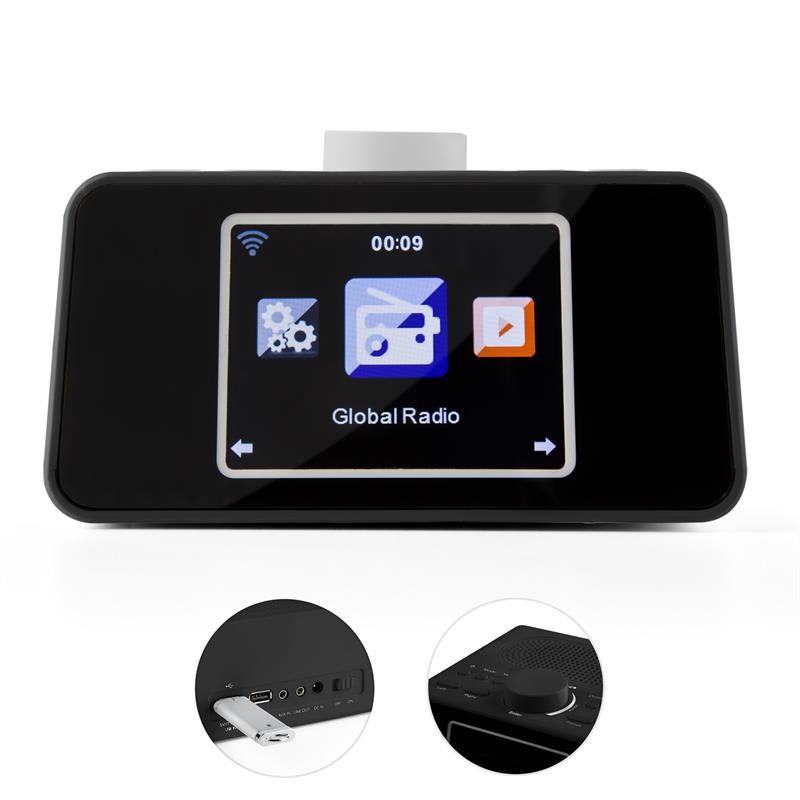 Auna i-snooze, čierne, internetové rádio, rádiobudík, WLAN, USB, 3,2" TFT farebný displej – Obrázok 2