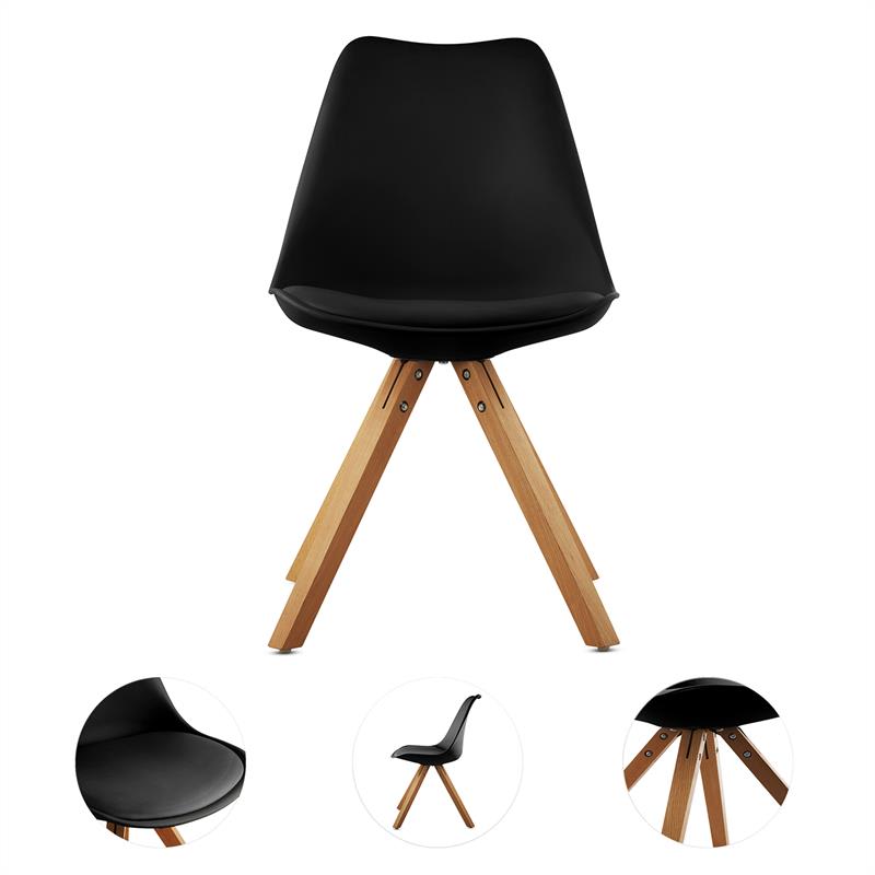 OneConcept Onassis, čierna, škrupinová stolička, sada 2 kusov, retro, čalúnená, brezové drevo – Obrázok 2