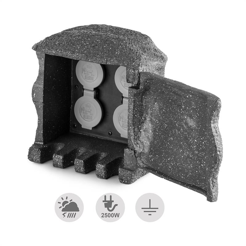 Waldbeck Power Rock Remote, záhradná zásuvka, 4-itý rozdeľovač, 3 m, diaľkové ovládanie, skala, tmavosivá – Obrázok 2