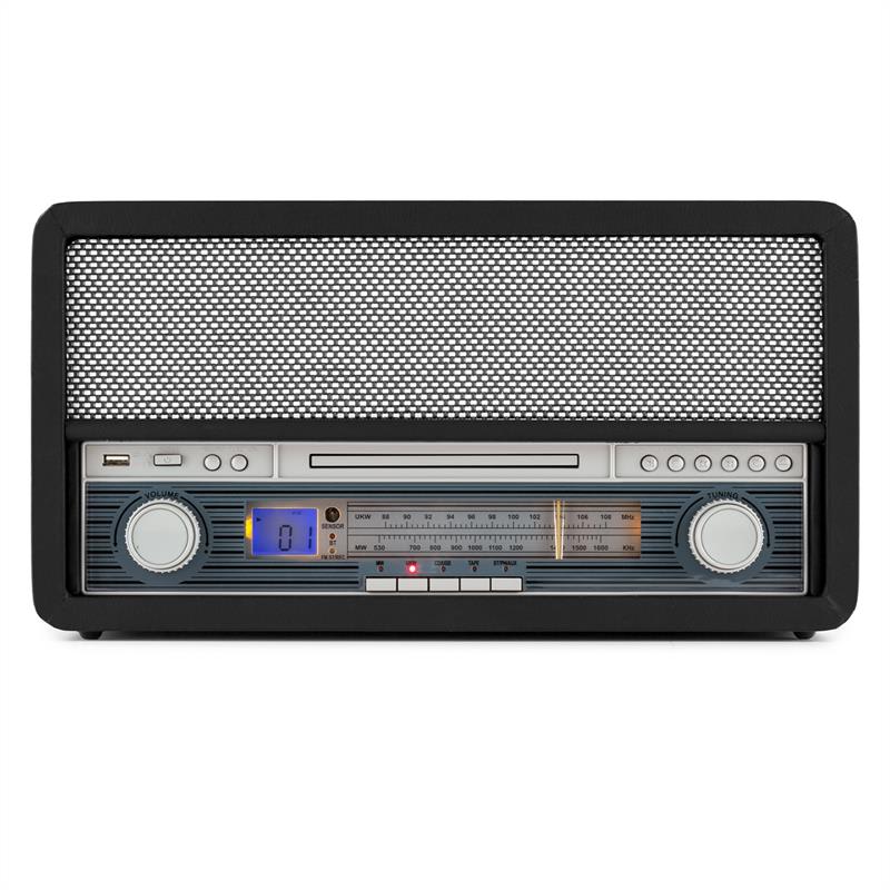 Auna Epoque 1907, retro audio systém, gramofón, kazety, bluetooth, USB, CD, AUX – Obrázok 3