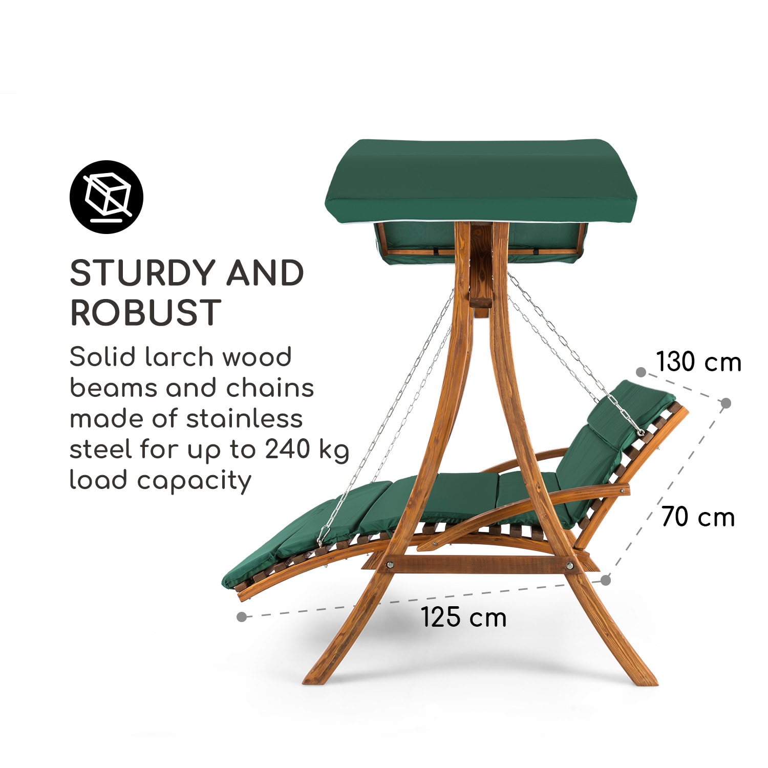 Blumfeldt Aruba, záhradná hojdačka, 130 cm, 2 miesta, masívne drevo – Obrázok 2