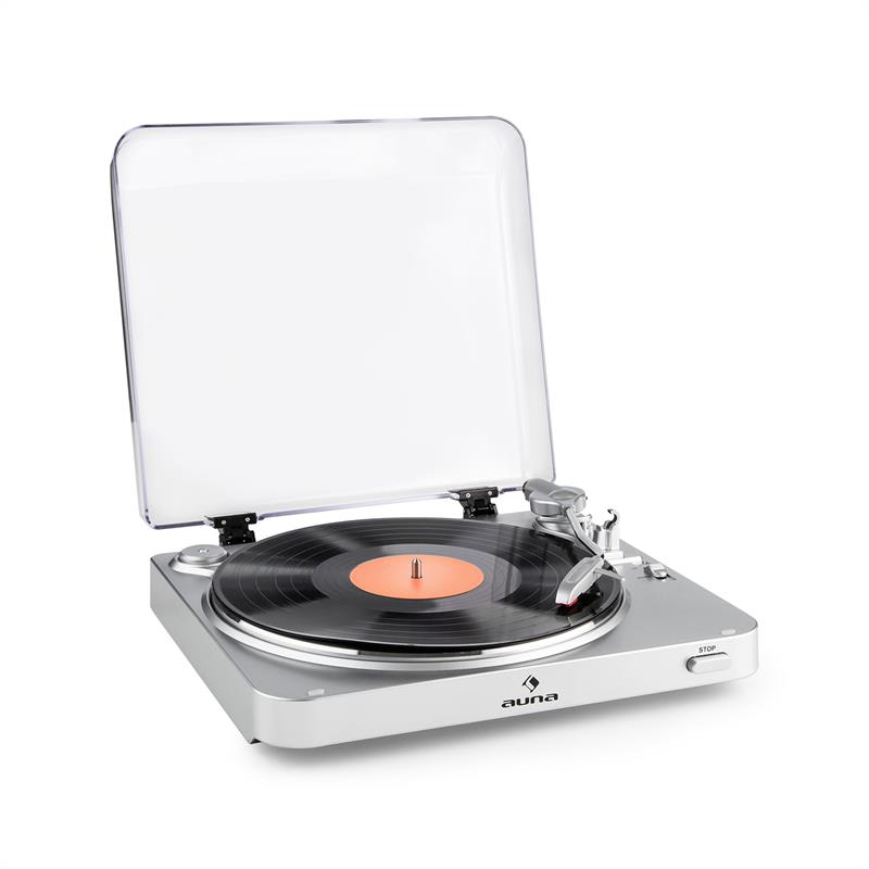 Auna TT-30 BT, strieborný, gramofón, bluetooth vysielač, line-out, cinch USB adaptér