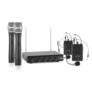 Auna Pro VHF-4-H-HS, 4-kanálová VHF mikrofónová sada 2 x headset 2 x ručný mikrofón 50m