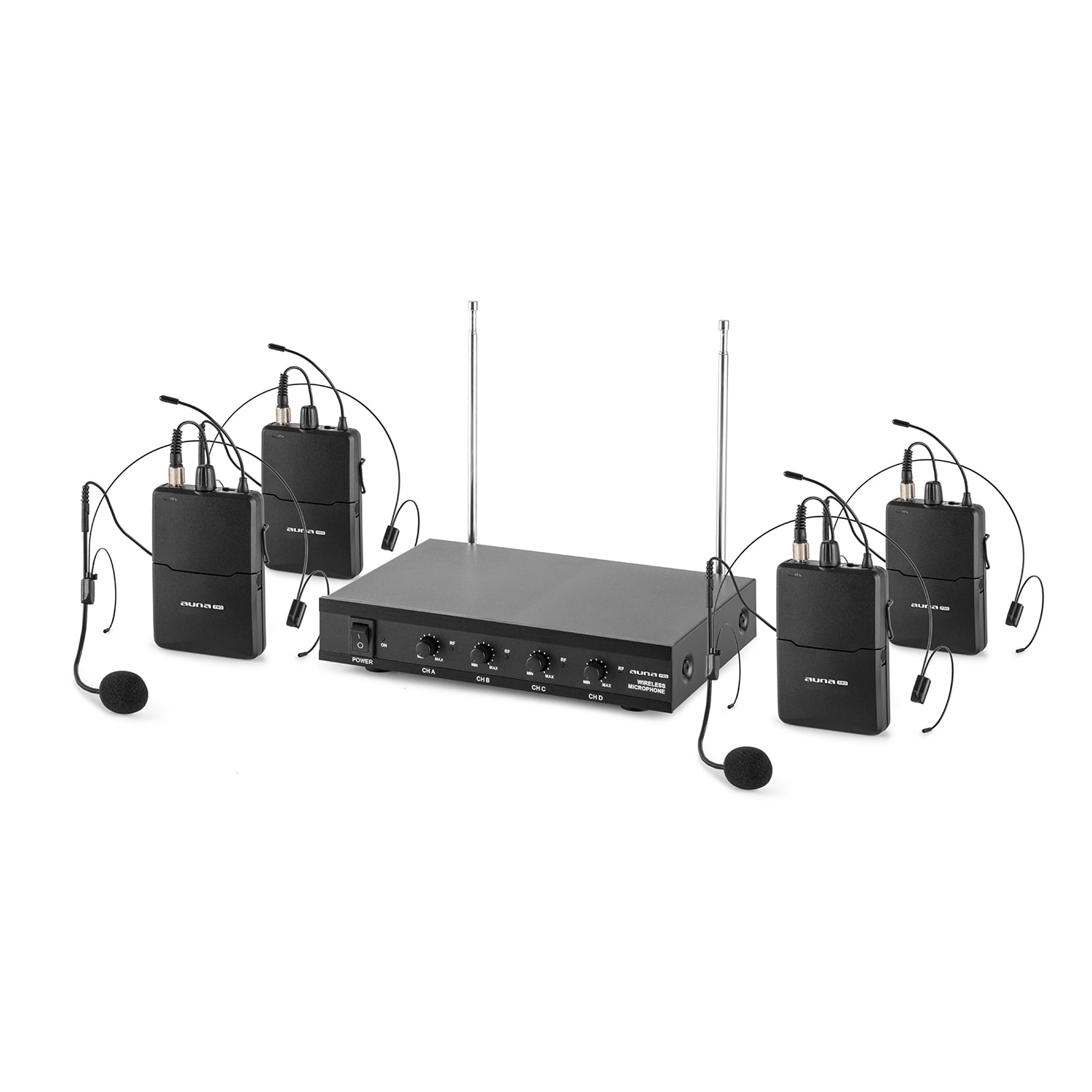 Auna Pro VHF-4-HS 4-kanálová VHF mikrofónová sada 4x headset 50m – Obrázok 4