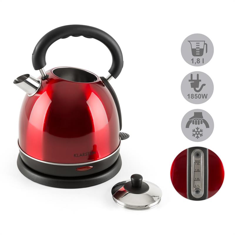 Klarstein Teatime varič na vodu čajová kanvica 1850-2200 W 1,8 l ušľachtilá oceľ rubínovo červená – Obrázok 2