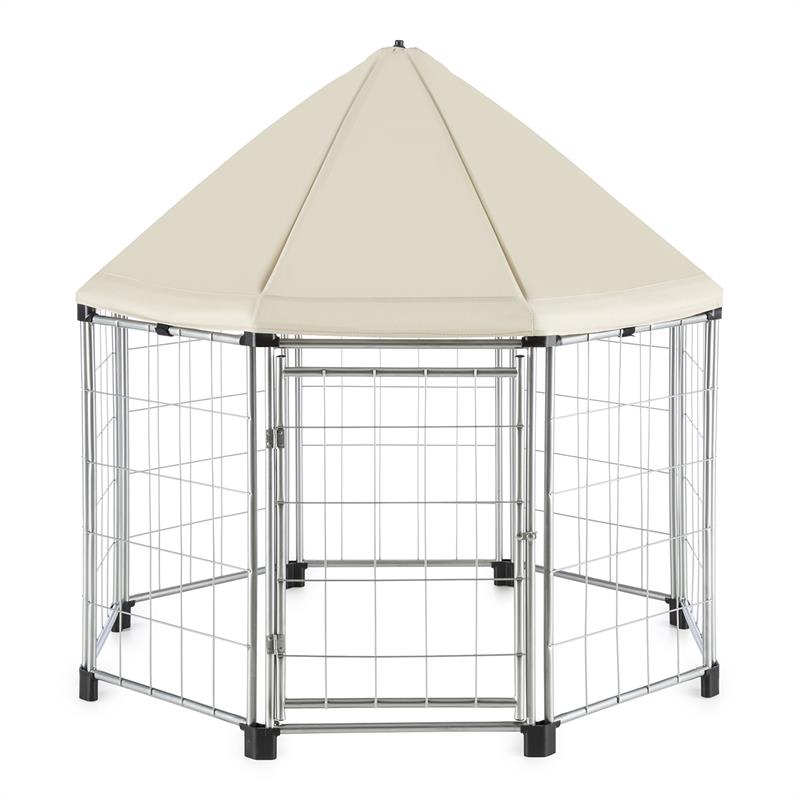 OneConcept Fort Seasons, pavilón pre domáce zvieratá, zastrešený, 91 x 91 x 91 cm, ohrada pre šteniatka, béžový – Obrázok 3