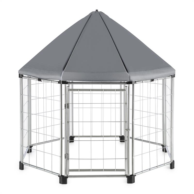 OneConcept Fort Seasons, pavilón pre domáce zvieratá, zastrešený, 91 x 91 x 91 cm, ohrada pre šteniatka, sivý – Obrázok 3