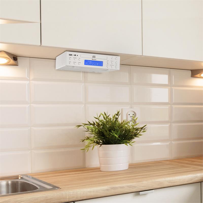 Auna KRCD-150, kuchynské rádio na zabudovanie, CD, USB, AUX, FM, RDS, alarm, diaľkový ovládač, biele – Obrázok 2