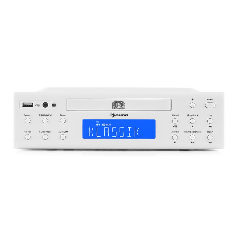 Auna KRCD-150, kuchynské rádio na zabudovanie, CD, USB, AUX, FM, RDS, alarm, diaľkový ovládač, biele – Obrázok 3