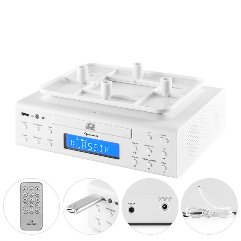 Auna KRCD-150, kuchynské rádio na zabudovanie, CD, USB, AUX, FM, RDS, alarm, diaľkový ovládač, biele – Obrázok 4