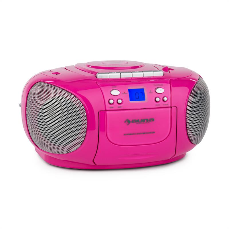 Auna BoomGirl Boom Box, ružový, boombox, prenosné rádio, CD/MP3 prehrávač, kazetový prehrávač
