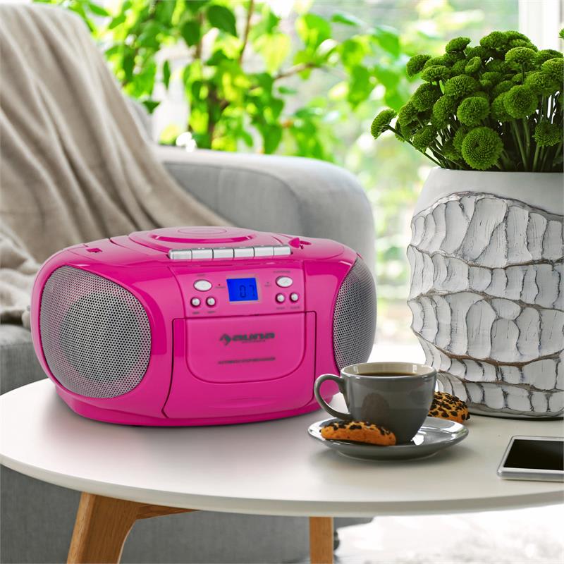 Auna BoomGirl Boom Box, ružový, boombox, prenosné rádio, CD/MP3 prehrávač, kazetový prehrávač – Obrázok 2