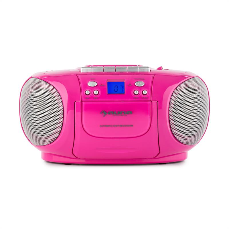 Auna BoomGirl Boom Box, ružový, boombox, prenosné rádio, CD/MP3 prehrávač, kazetový prehrávač – Obrázok 3