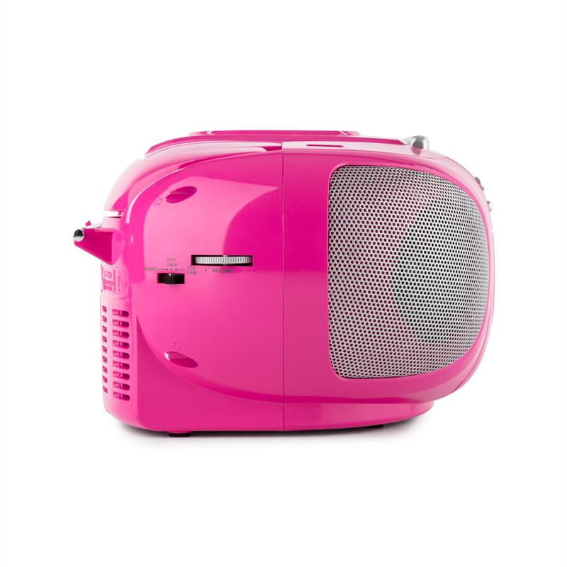 Auna BoomGirl Boom Box, ružový, boombox, prenosné rádio, CD/MP3 prehrávač, kazetový prehrávač – Obrázok 4