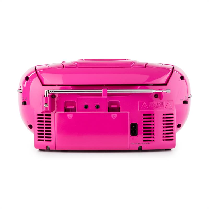 Auna BoomGirl Boom Box, ružový, boombox, prenosné rádio, CD/MP3 prehrávač, kazetový prehrávač – Obrázok 5