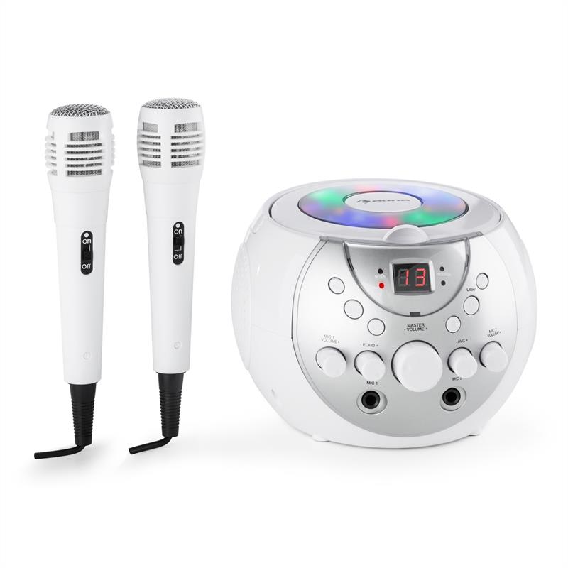 Auna SingSing, biely, prenosný karaoke systém, LED, prevádzka na batérie, 2 x mikrofón – Obrázok 5
