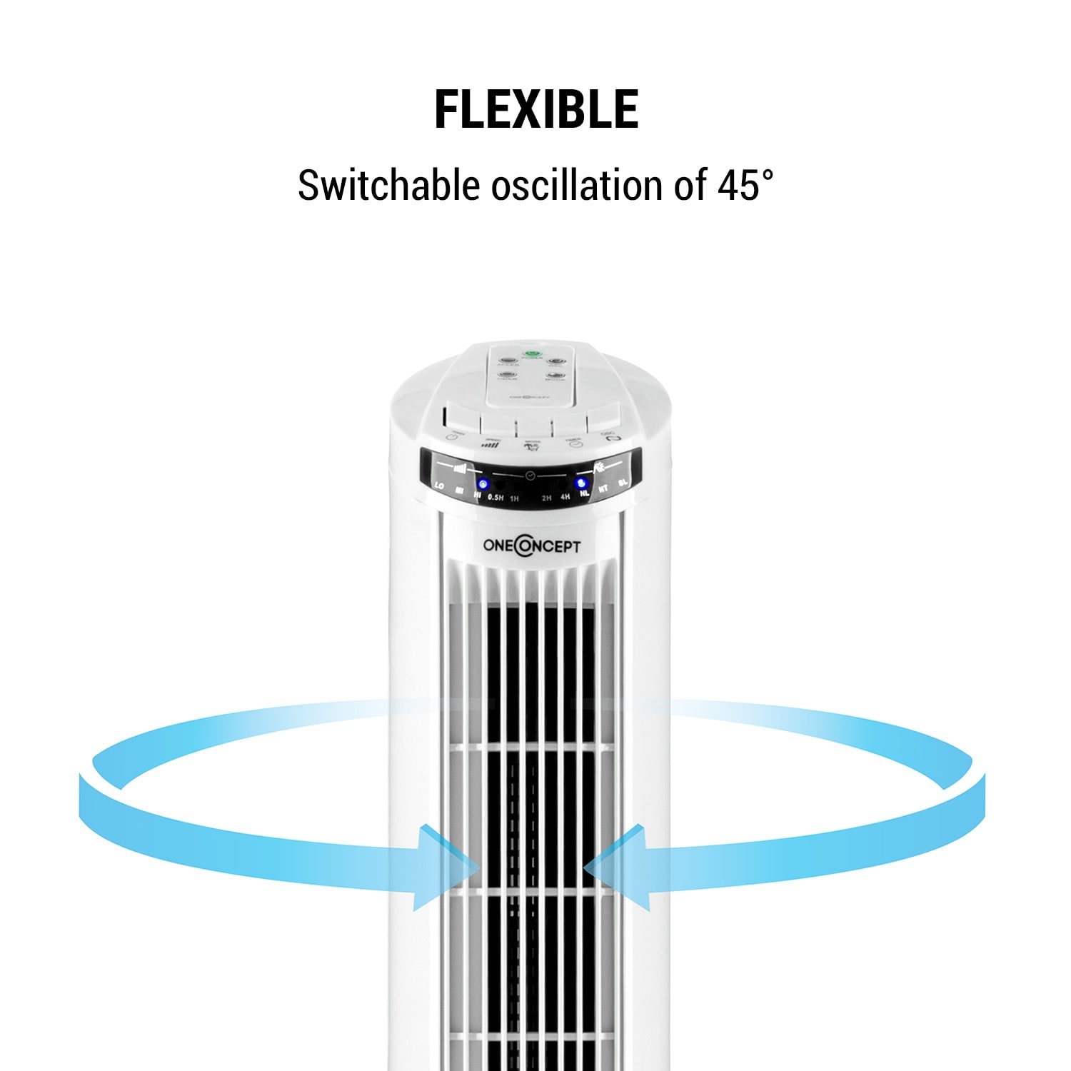 OneConcept Blitzeis, stĺpový ventilátor, 40 W, 45° oscilácia, biely – Obrázok 4