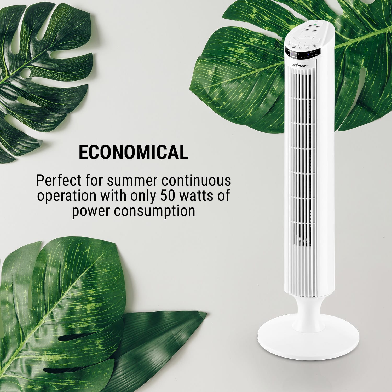 OneConcept Blitzeis, stĺpový ventilátor, 40 W, 45° oscilácia, biely – Obrázok 5