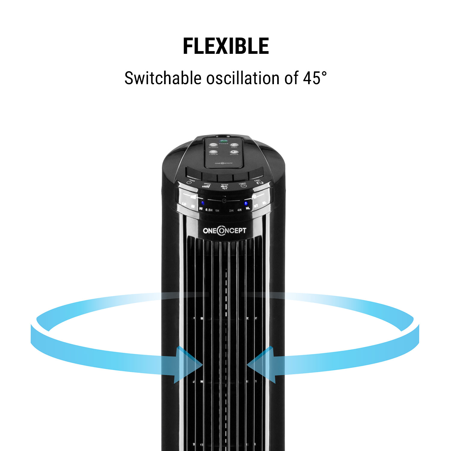 OneConcept Blitzeis, stĺpový ventilátor, 40 W, 45° oscilácia, čierny – Obrázok 4