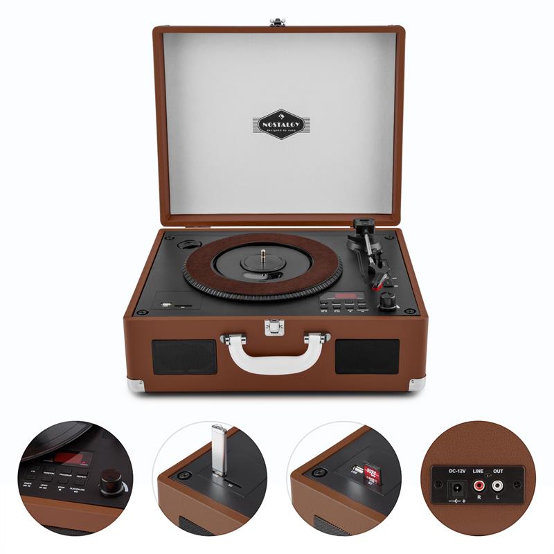 Auna Peggy Sue CD prenosný CD retro gramofón CD USB SD tmavohnedá – Obrázok 4