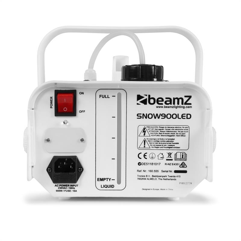 Beamz SNOW 900 LED, 900 W, biely, snehostroj s LED svetlami 3 v 1, 1 l nádrž, diaľkové ovládanie – Obrázok 2