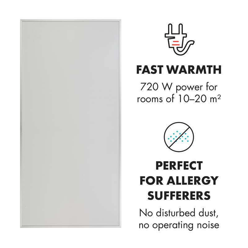 Klarstein Wonderwall IR 70, infračervený výhrevný panel, infrapanel, uhlíkové kryštály, 60x120cm, 720W, biela farba – Obrázok 3