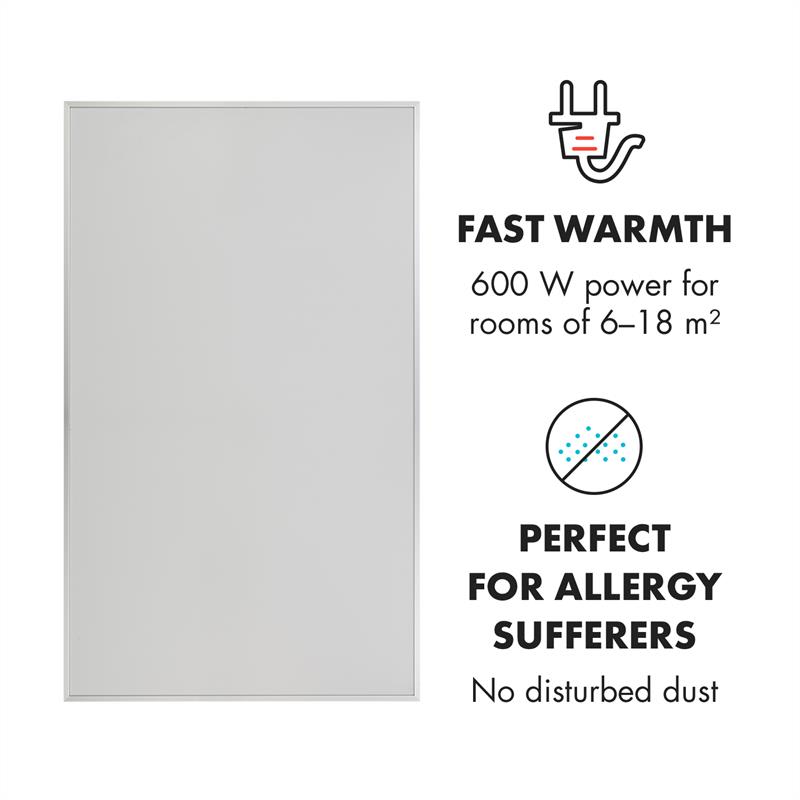 Klarstein Wonderwall IR 60 Carbon Crystal, infračervený výhrevný panel, 60x100cm, 600W, biela farba – Obrázok 3