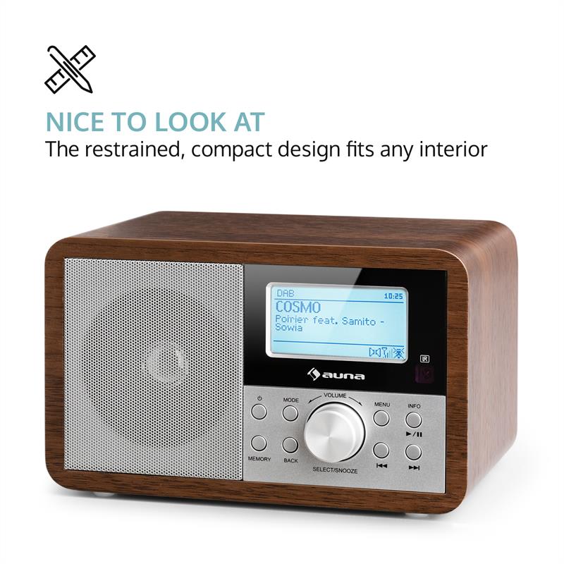 Auna Worldwide Mini, internetové rádio, WLAN, sieťový prehrávač, USB, MP3, AUX, FM tuner, orech – Obrázok 5