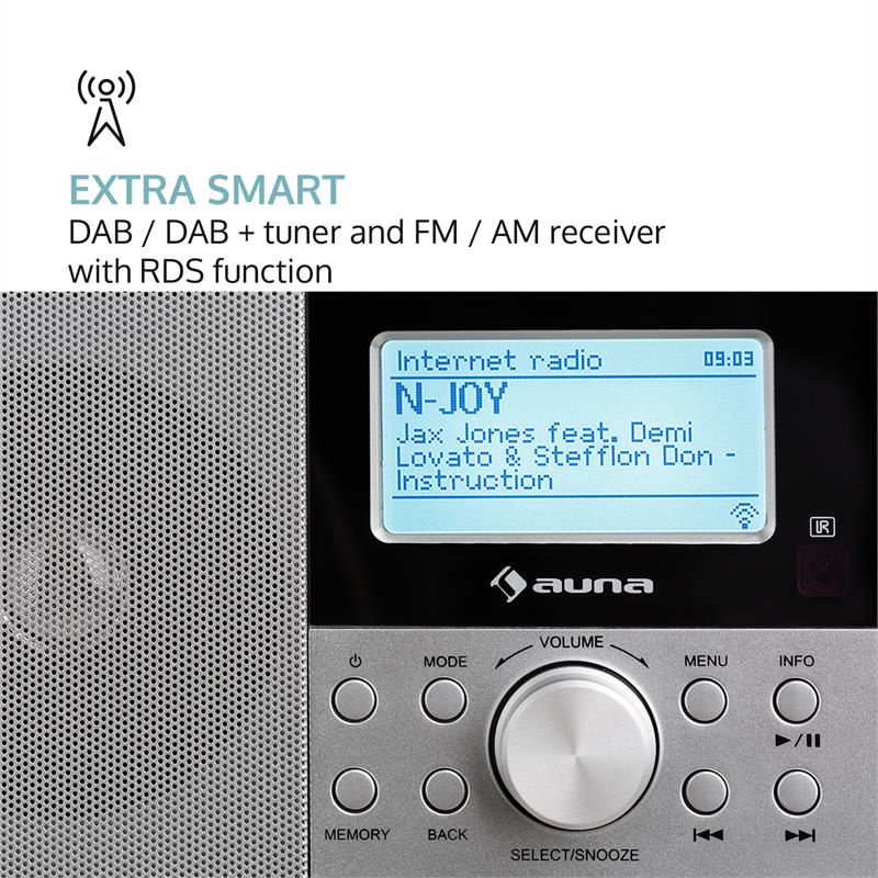 Auna Worldwide Mini, internetové rádio, WLAN, sieťový prehrávač, USB, MP3, AUX, FM tuner, čierna farba – Obrázok 3