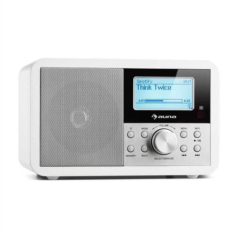 Auna Worldwide Mini, internetové rádio, WLAN, sieťový prehrávač, USB, MP3, AUX, FM tuner, biela farba