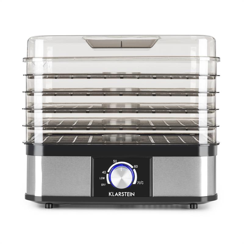 Klarstein Valle Deluxe, sušička potravín, dehydrátor, 5 mrežovitých políc, 250W, nerezová oceľ – Obrázok 2
