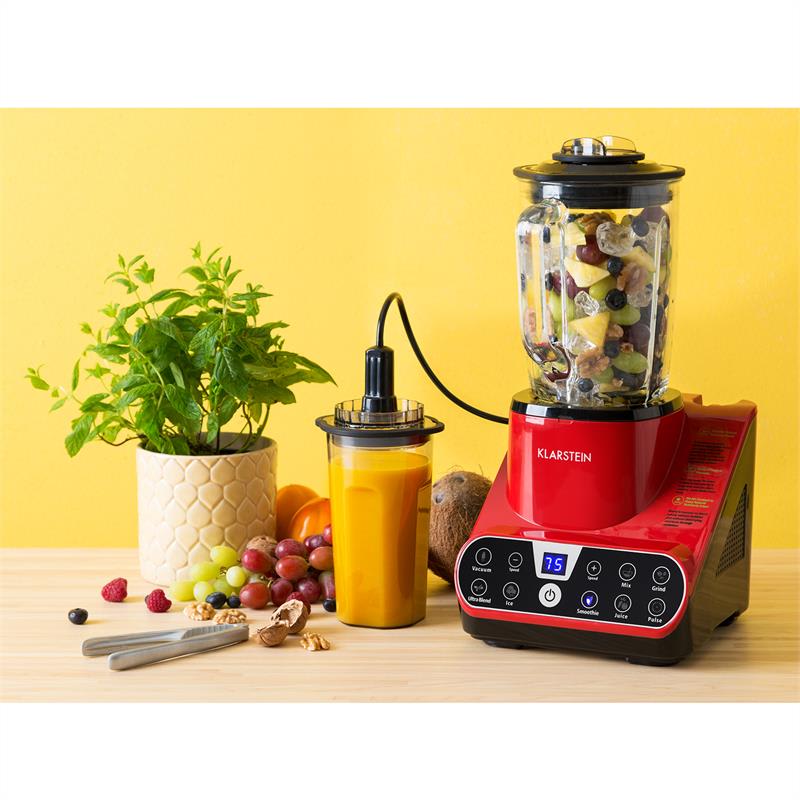 Klarstein Airakles, vákuový stolný mixér, 1300 W, 30000 ot./min, 1,5 l sklená nádoba, červený – Obrázok 2