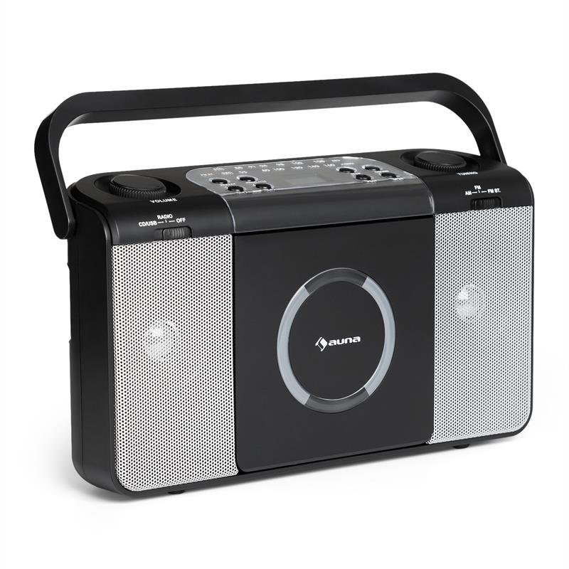 Auna Boomtown USB, boombox, CD prehrávač, FM rádio, MP3, prenosné kufríkové rádio, čierny