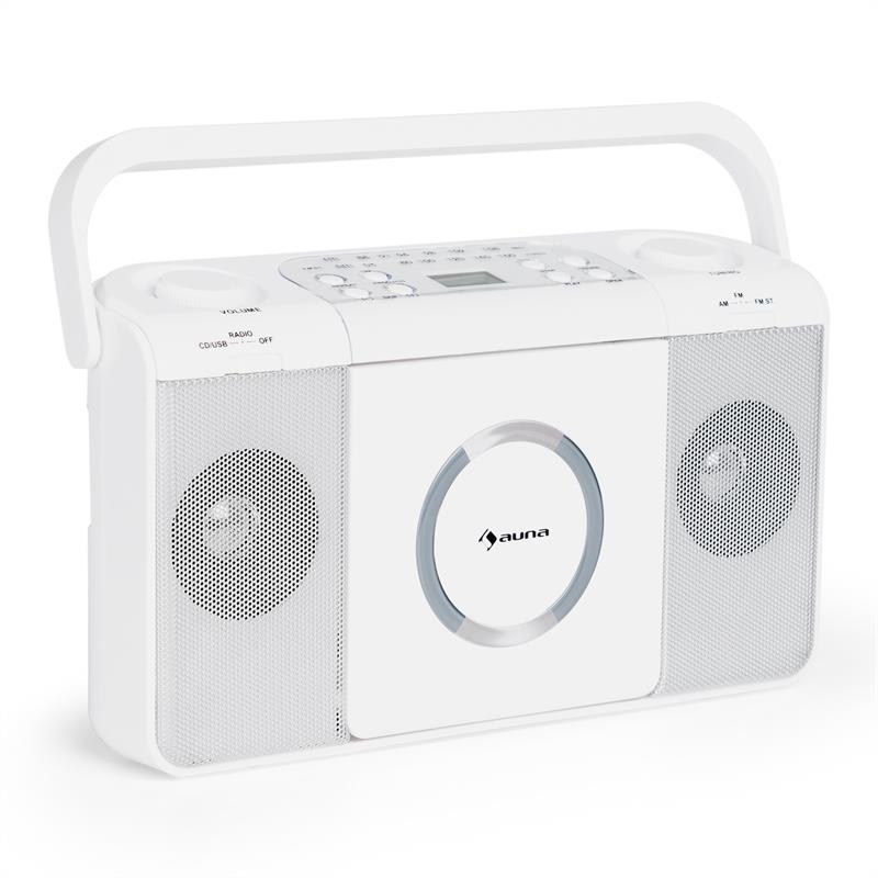 Auna Boomtown USB, boombox, CD prehrávač, FM rádio, MP3, prenosné kufríkové rádio, biely