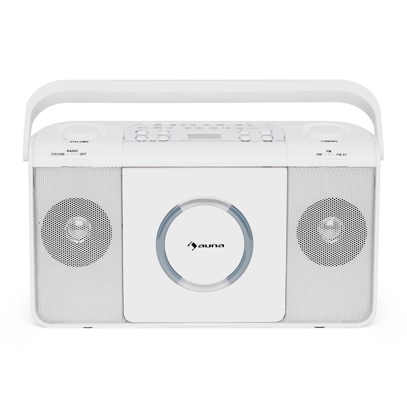 Auna Boomtown USB, boombox, CD prehrávač, FM rádio, MP3, prenosné kufríkové rádio, biely – Obrázok 4