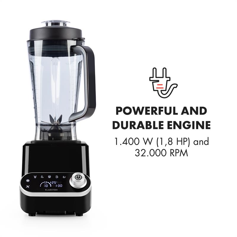Klarstein Olympus R, stolný mixér, 1400 W, 1,8PS, polievkový mixér s ohrevom, čierny – Obrázok 3