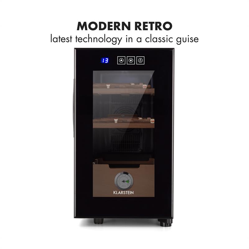 Klarstein El Presidente 23, humidor, 50 W, dotykový, bukové drevo, 23 l, LED, čierny – Obrázok 5