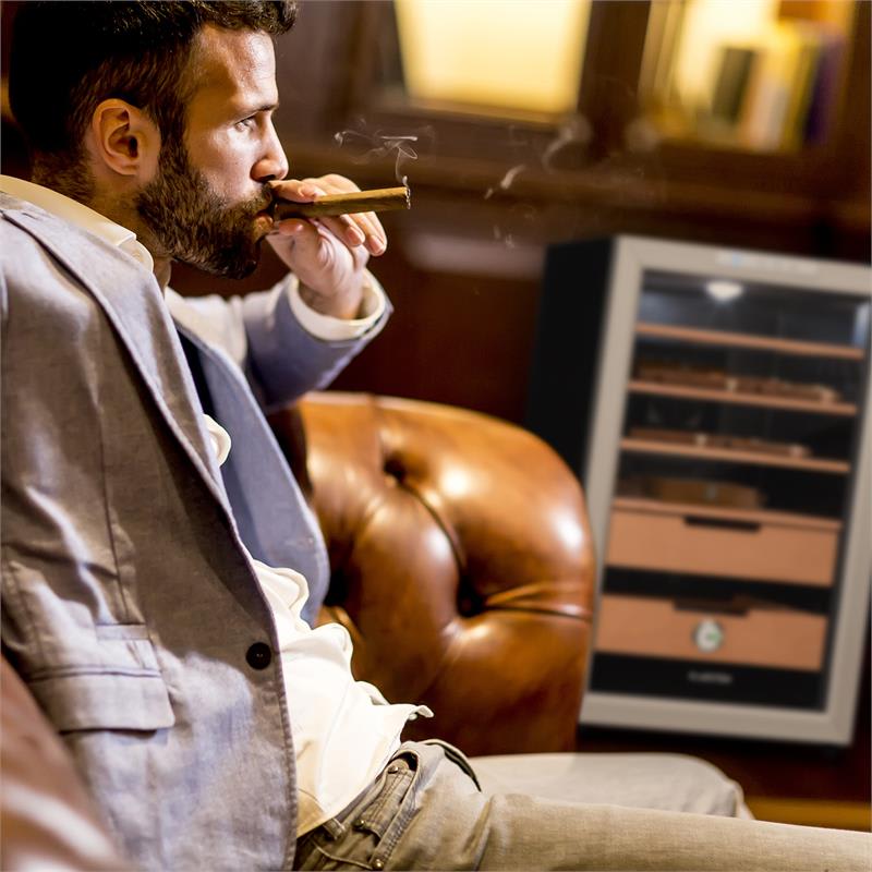 Klarstein El Presidente 65, humidor, 70 W, dotykový, bukové drevo, 65 l, LED, čierny/strieborný – Obrázok 2