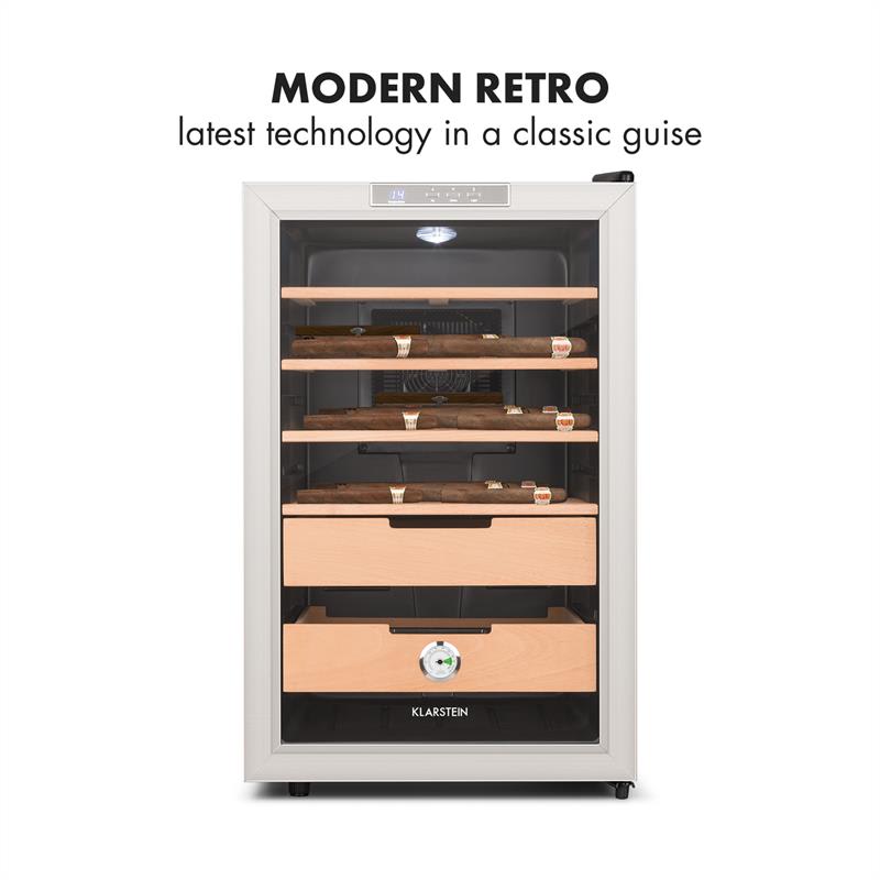 Klarstein El Presidente 65, humidor, 70 W, dotykový, bukové drevo, 65 l, LED, čierny/strieborný – Obrázok 5