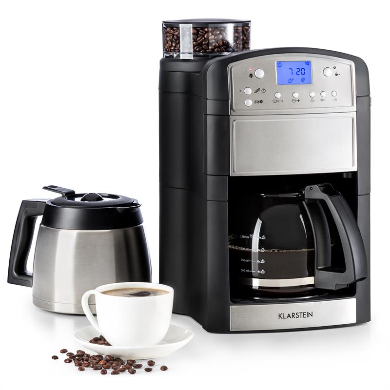Klarstein Aromatica Set kávovar, mlynček, sklená kanvica/termoska, ušľachtilá oceľ