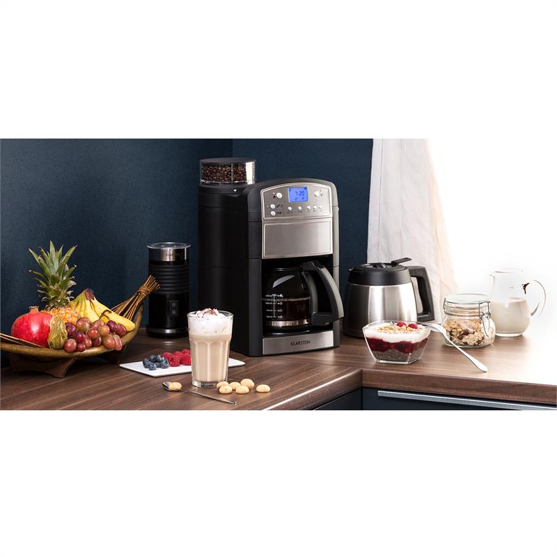 Klarstein Aromatica Set kávovar, mlynček, sklená kanvica/termoska, ušľachtilá oceľ – Obrázok 2