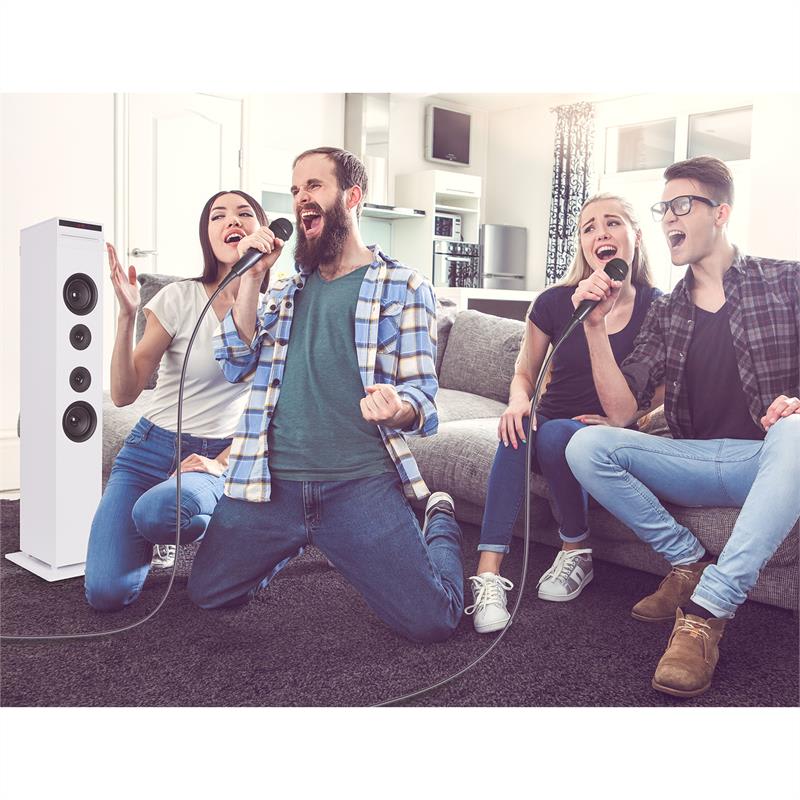 Auna Karaboom CD karaoke zariadenie, bluetooth, MP3, USB nabíjačka, mikrofón, diaľkové ovládanie, biela farba – Obrázok 2