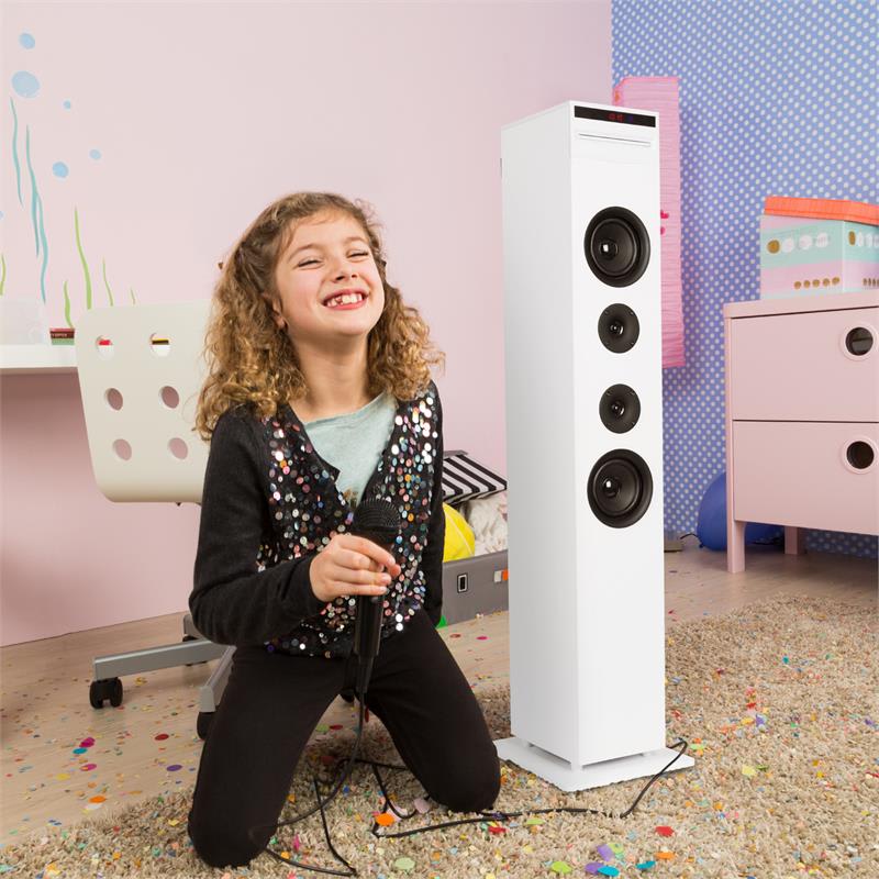 Auna Karaboom CD karaoke zariadenie, bluetooth, MP3, USB nabíjačka, mikrofón, diaľkové ovládanie, biela farba – Obrázok 3