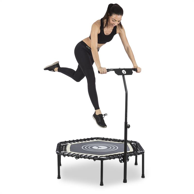 KLARFIT Jumpanatic, fitness trampolína, 102 cm Ø, rukoväť, sklápacia, biela – Obrázok 2