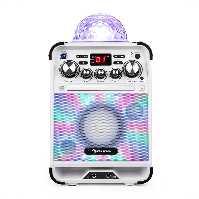 Auna Rockstar LED, karaoke systém, CD prehrávač, bluetooth, AUX, 2 x 6,3 mm, biely – Obrázok 3