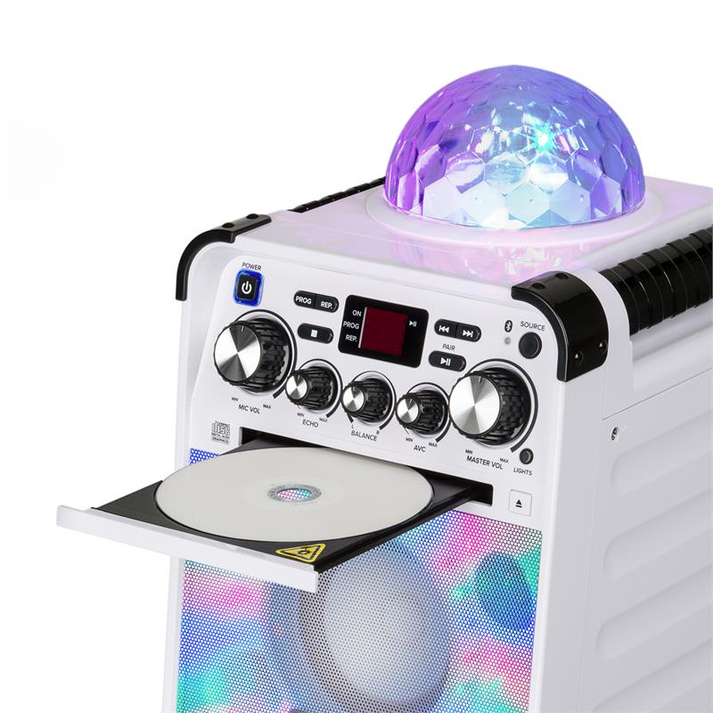 Auna Rockstar LED, karaoke systém, CD prehrávač, bluetooth, AUX, 2 x 6,3 mm, biely – Obrázok 4