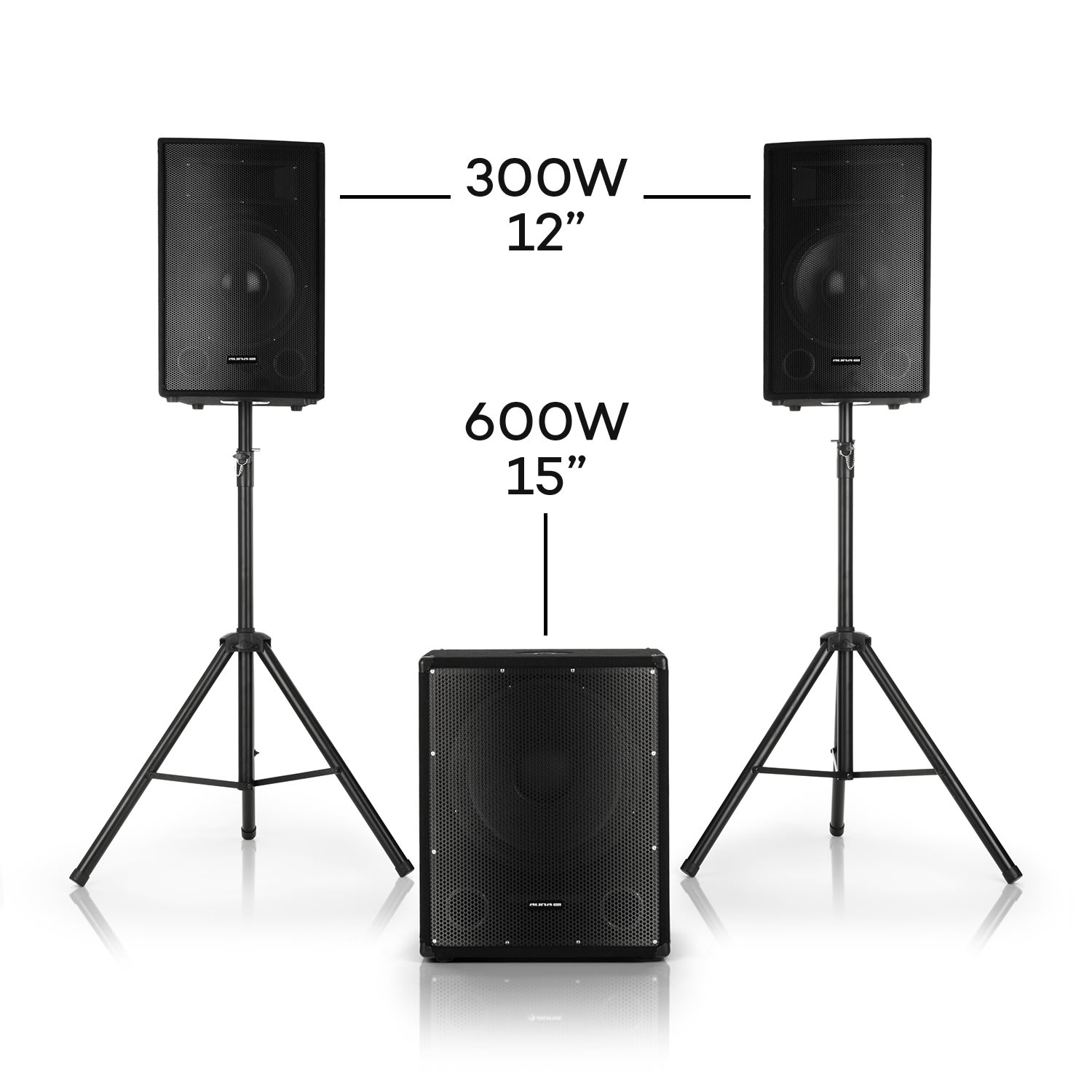 Auna Pro Cube 1512, 2.1 aktívna PA sada, 1200 W, 15" subwoofer, 2 x 12" reproduktor – Obrázok 2