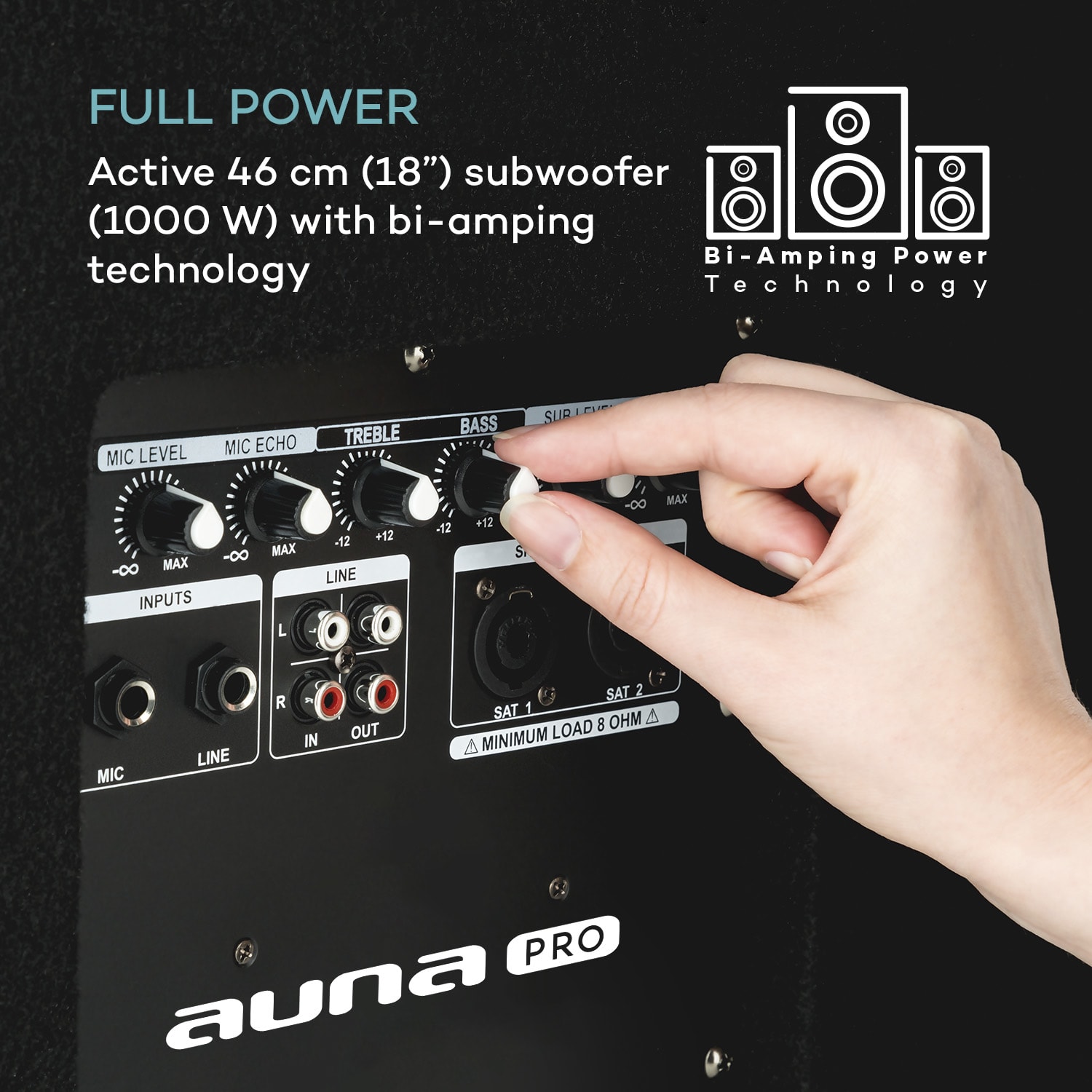 Auna Pro Cube 1812, 2.1 aktívna PA sada, 1600 W, 18" subwoofer, 2 x 12" reproduktor – Obrázok 4