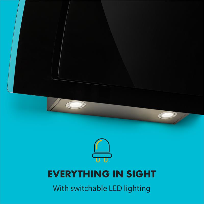 Klarstein Sabia 90, digestor, 90 cm, nástenný, 600 m³/h, LED, čierny – Obrázok 5