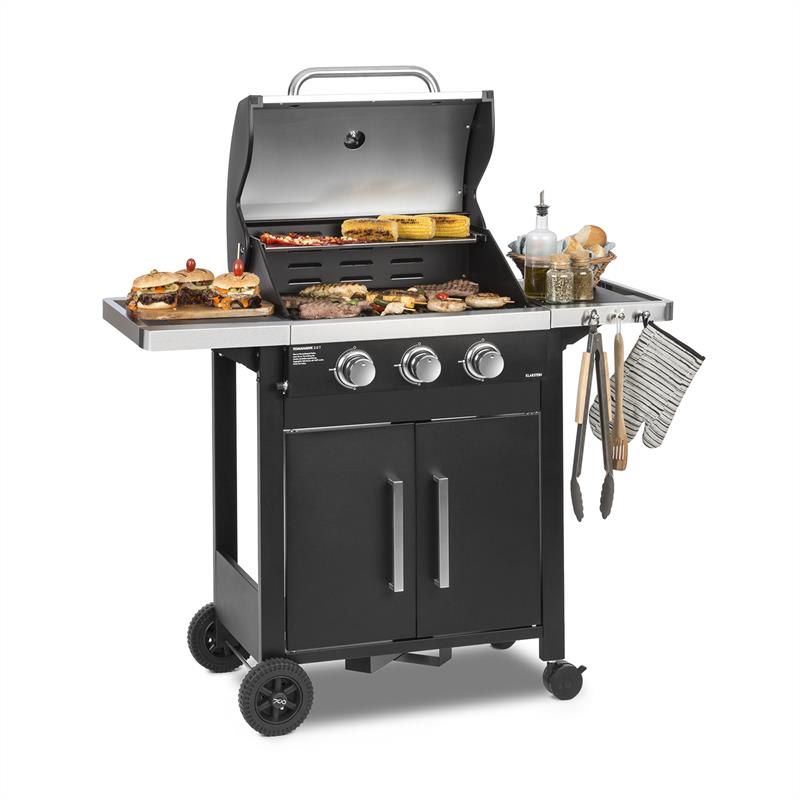 Klarstein Tomahawk 3.0 T, plynový gril, 3 x 3,2 kW horáky, 53 x 39 cm gril, ušľachtilá oceľ